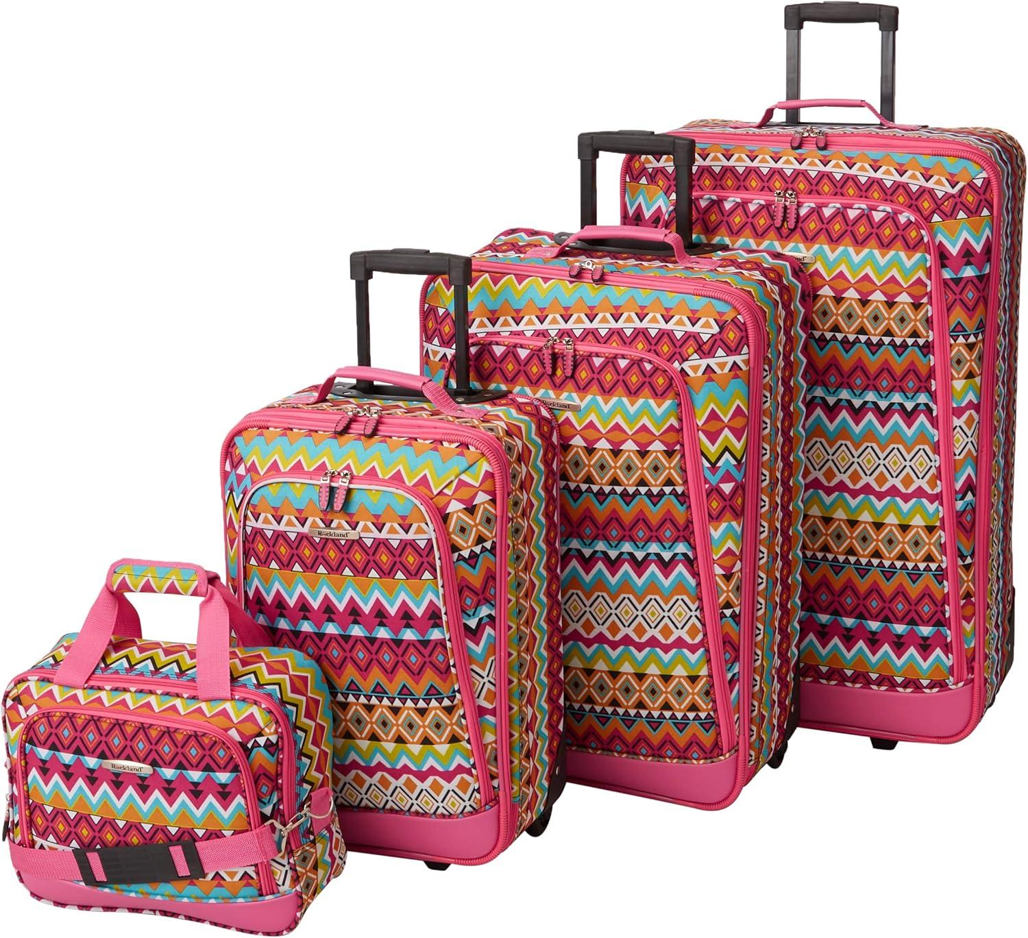 imageRockland Fashion Softside Upright Luggage SetExpandable Orange 2Piece 1419Tribal
