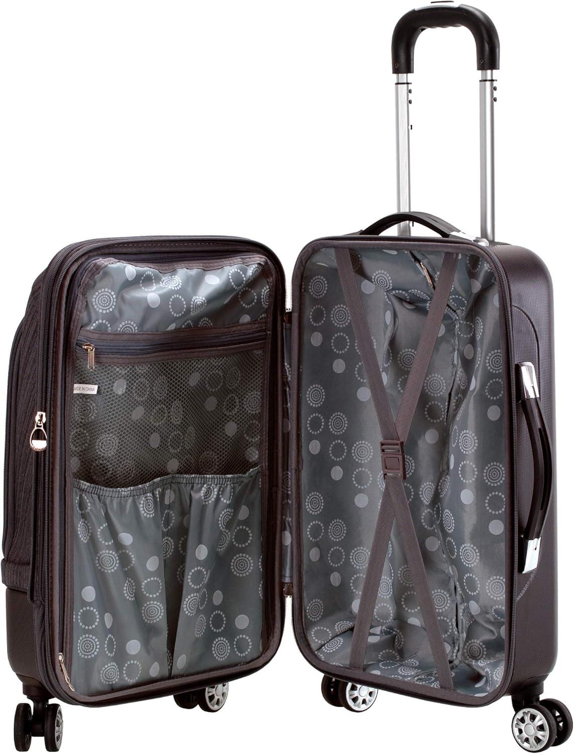 imageRockland Milan Hybrid Spinner Wheel Luggage set Grey 3Piece Set 202428 Brown F136BROWN