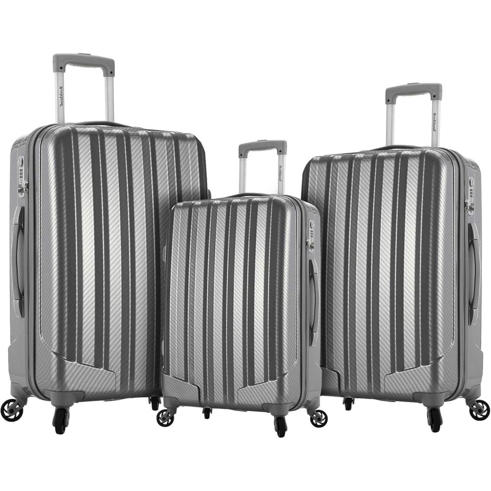 imageRockland Barcelona Hardside 9Piece Travel Gear Luggage Set Silver 3Piece Set 222428 CF186SILVERSilver