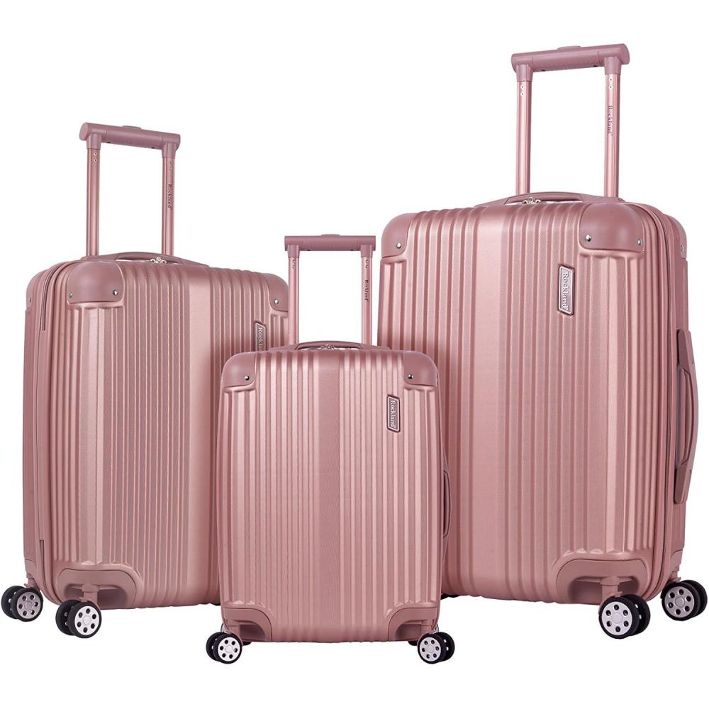 imageRockland Berlin Hardside Expandable Spinner Wheel Luggage Set Charcoal 3Piece 202428Rose Gold