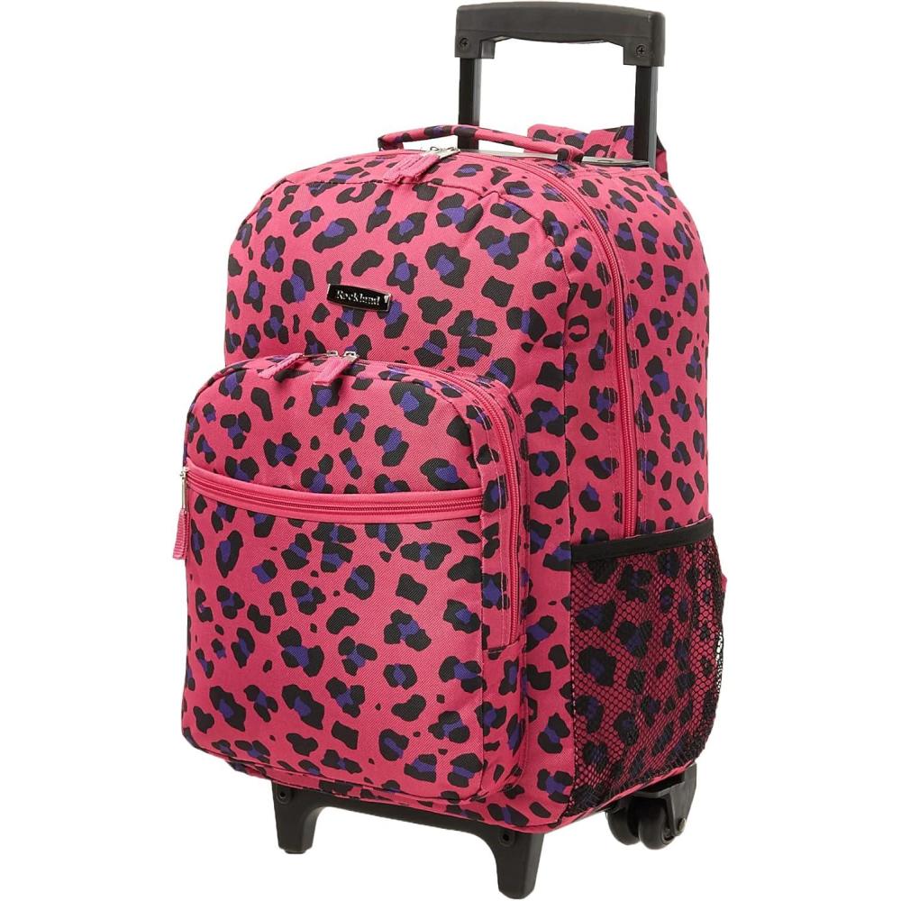 imageRockland Double Handle Rolling Backpack New Heart 17InchMAGENTALEOPARD