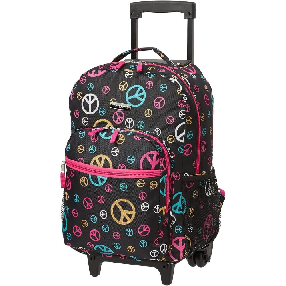 imageRockland Double Handle Rolling Backpack New Heart 17InchPEACE