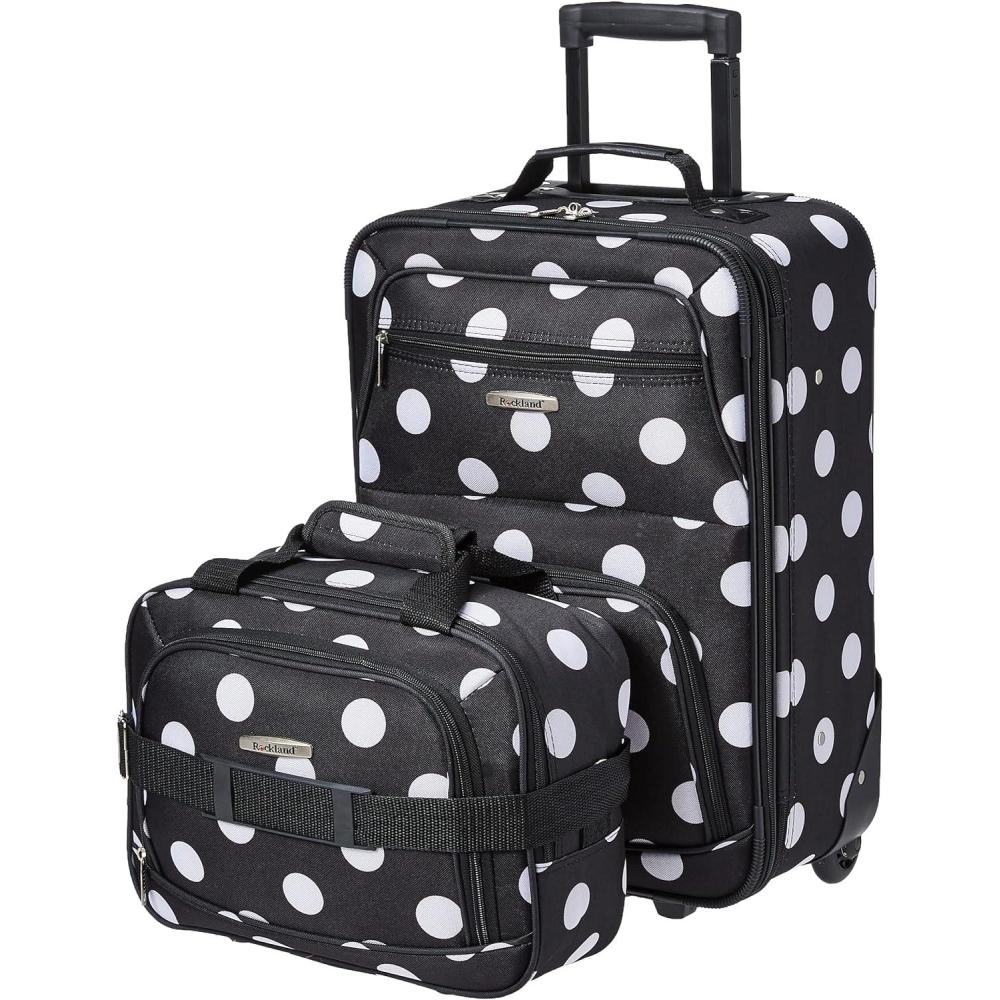 imageRockland Fashion Softside Upright Luggage SetExpandable Orange 2Piece 1419Black Dot