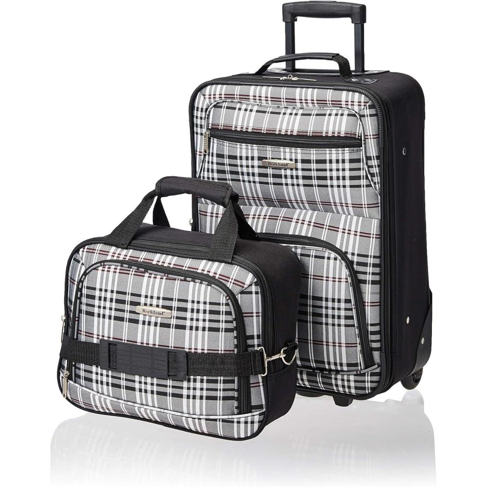 imageRockland Fashion Softside Upright Luggage SetExpandable Orange 2Piece 1419Black Plaid
