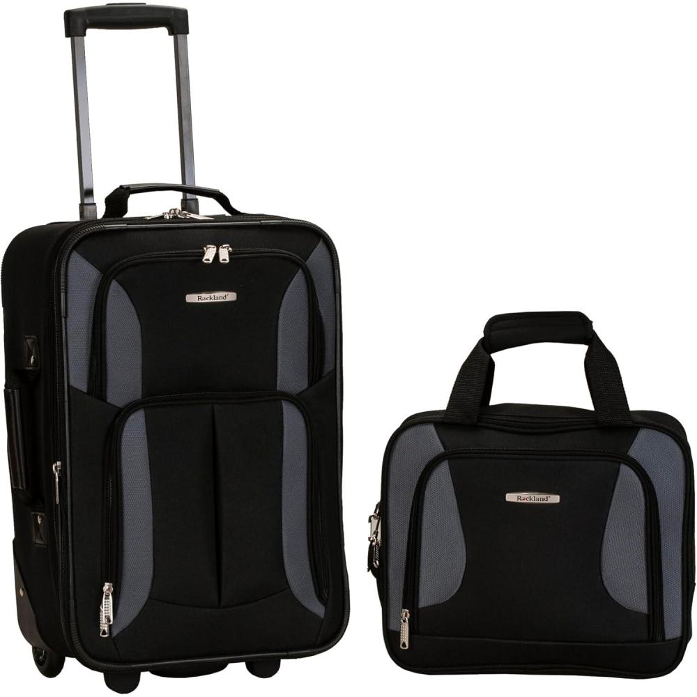 imageRockland Fashion Softside Upright Luggage SetExpandable Orange 2Piece 1419BlackGray