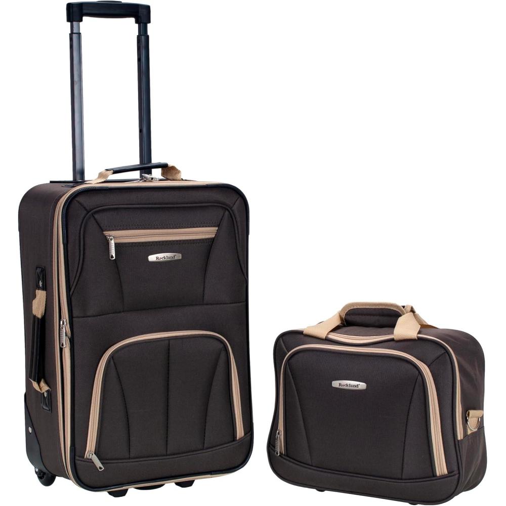 imageRockland Fashion Softside Upright Luggage SetExpandable Orange 2Piece 1419Brown