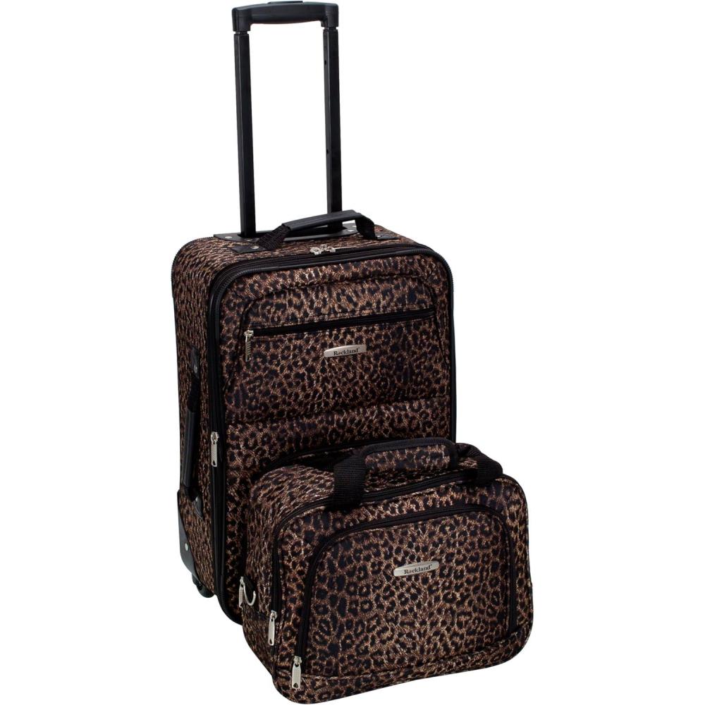 imageRockland Fashion Softside Upright Luggage SetExpandable Orange 2Piece 1419Leopard
