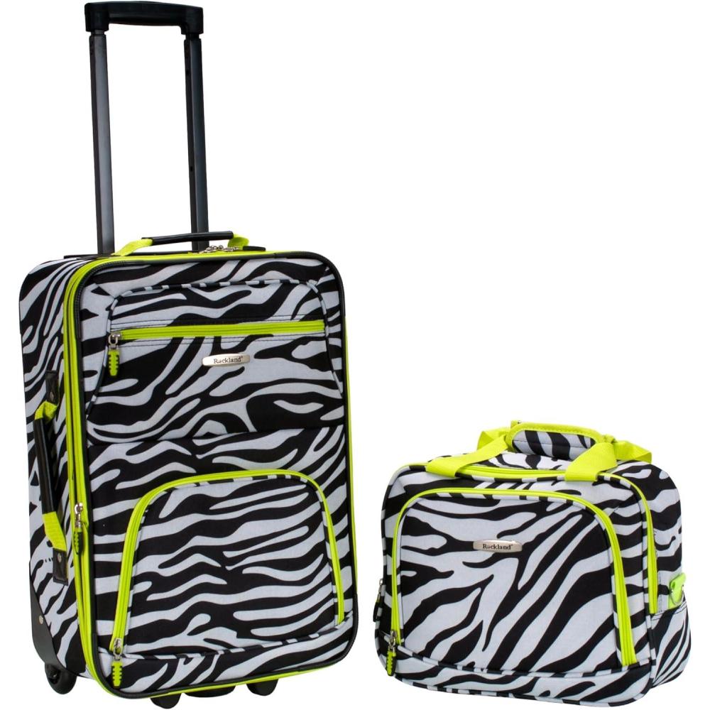 imageRockland Fashion Softside Upright Luggage SetExpandable Orange 2Piece 1419Lime Zebra