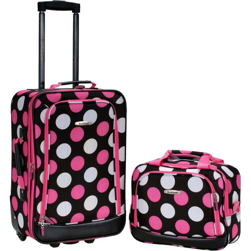 imageRockland Fashion Softside Upright Luggage SetExpandable Orange 2Piece 1419MultiPink Dot