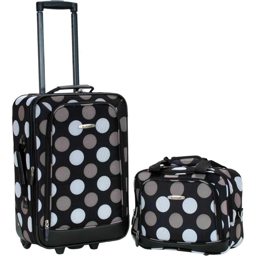 imageRockland Fashion Softside Upright Luggage SetExpandable Orange 2Piece 1419New Black Dot