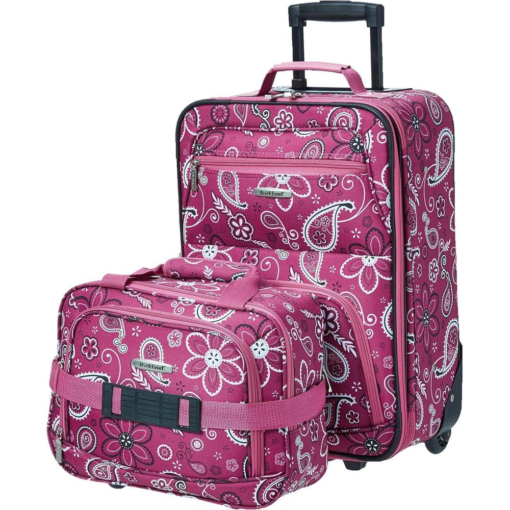 imageRockland Fashion Softside Upright Luggage SetExpandable Orange 2Piece 1419Pink Bandana