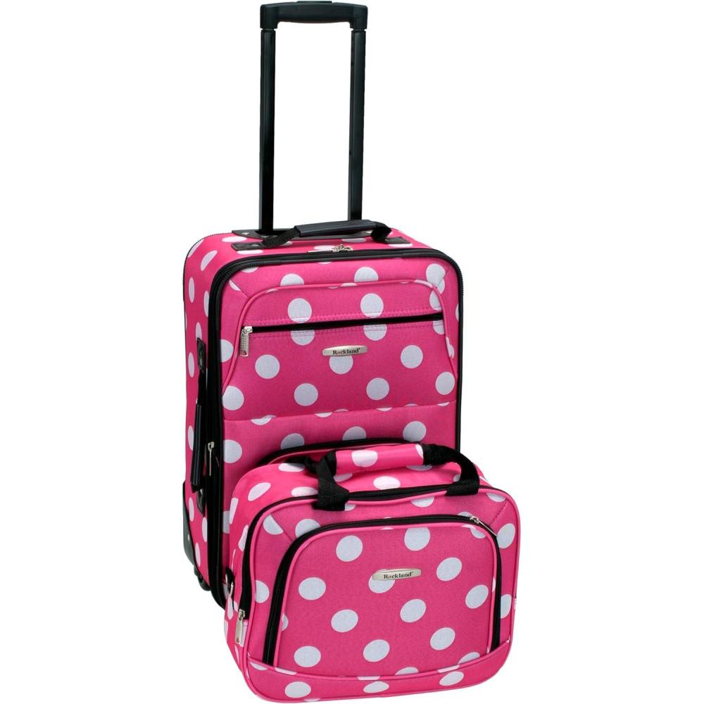 imageRockland Fashion Softside Upright Luggage SetExpandable Orange 2Piece 1419Pink Dot