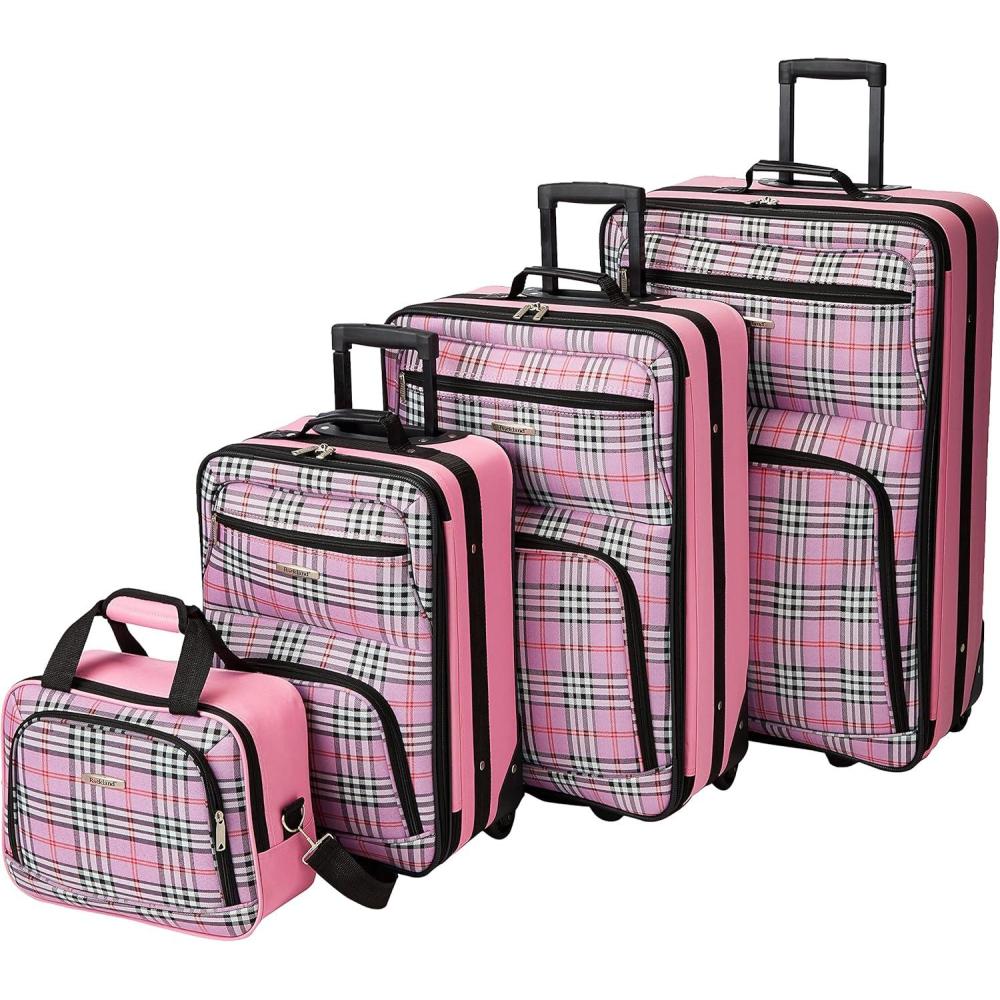 imageRockland Fashion Softside Upright Luggage SetExpandable Orange 2Piece 1419Pink Plaid