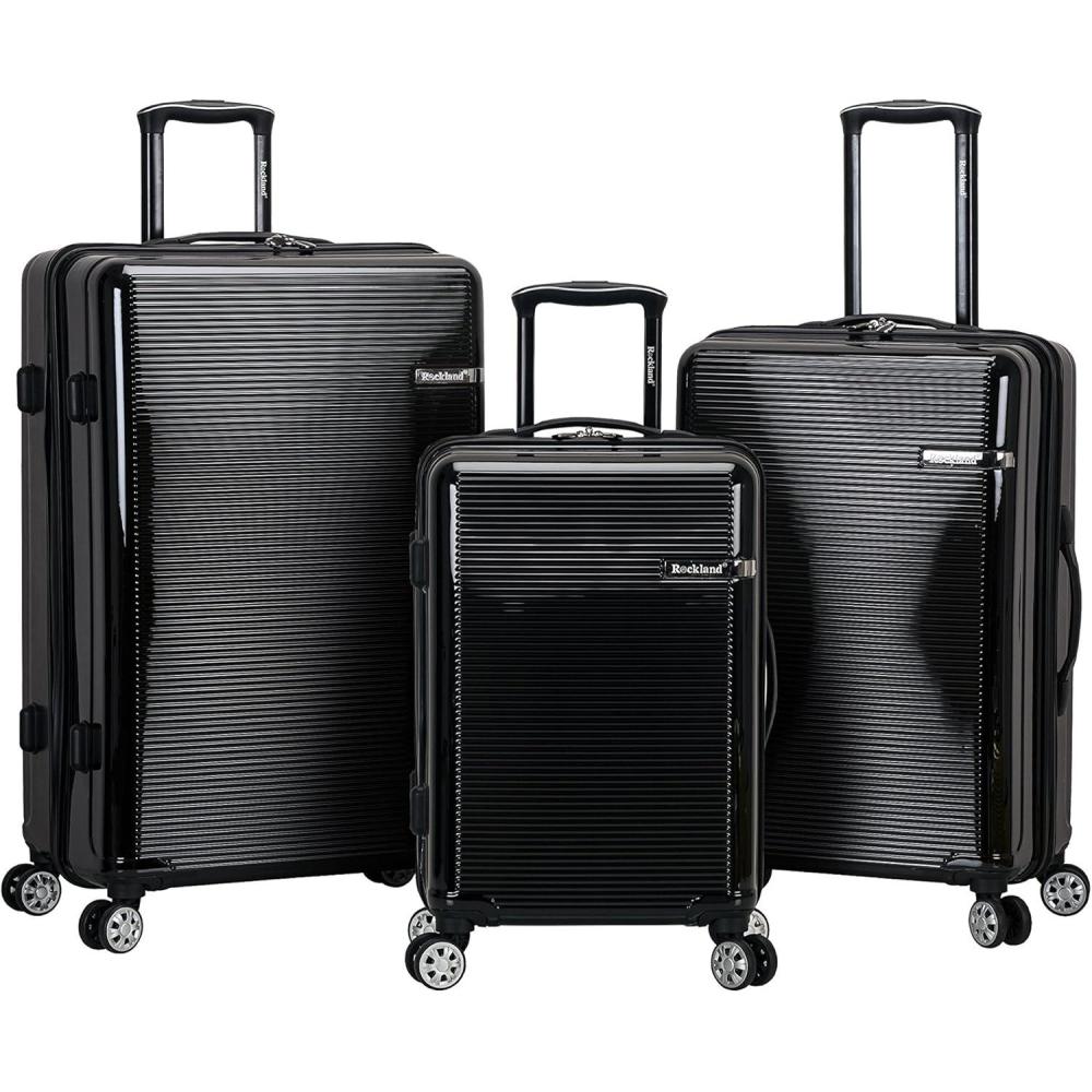 imageRockland Horizon Hardside Spinner Wheel Luggage Set Silver 3Piece Set 202428Black
