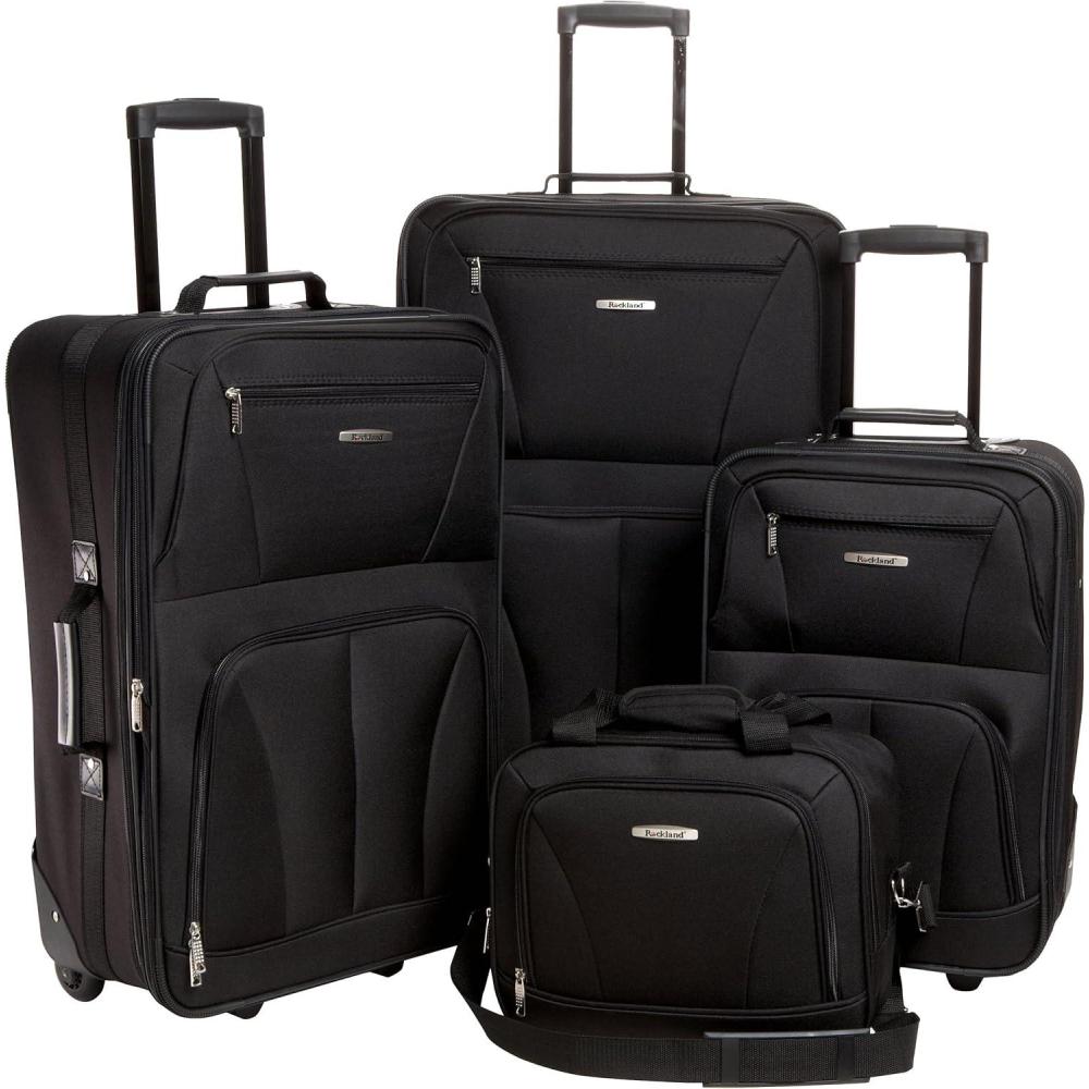 imageRockland Journey Softside Upright Luggage Set Expandable Camouflage 4Piece 14192428Black