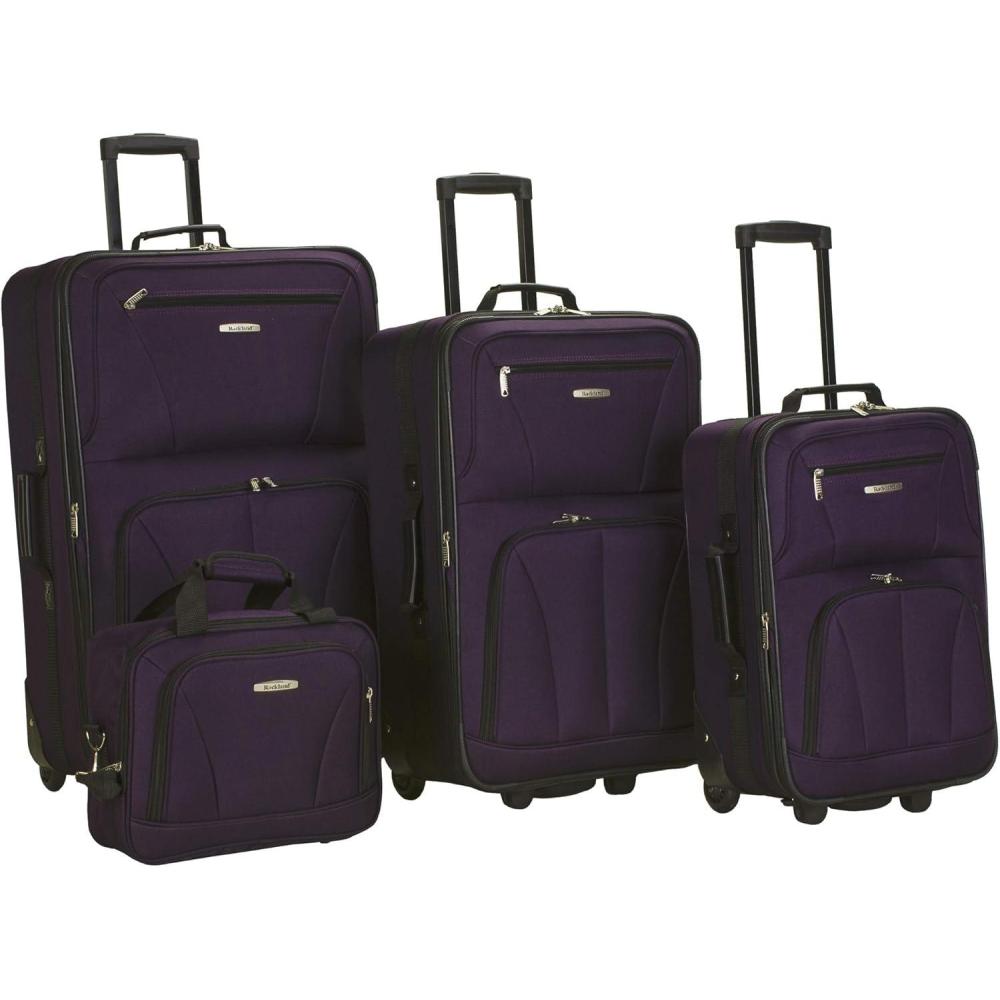 imageRockland Journey Softside Upright Luggage Set Expandable Camouflage 4Piece 14192428Purple