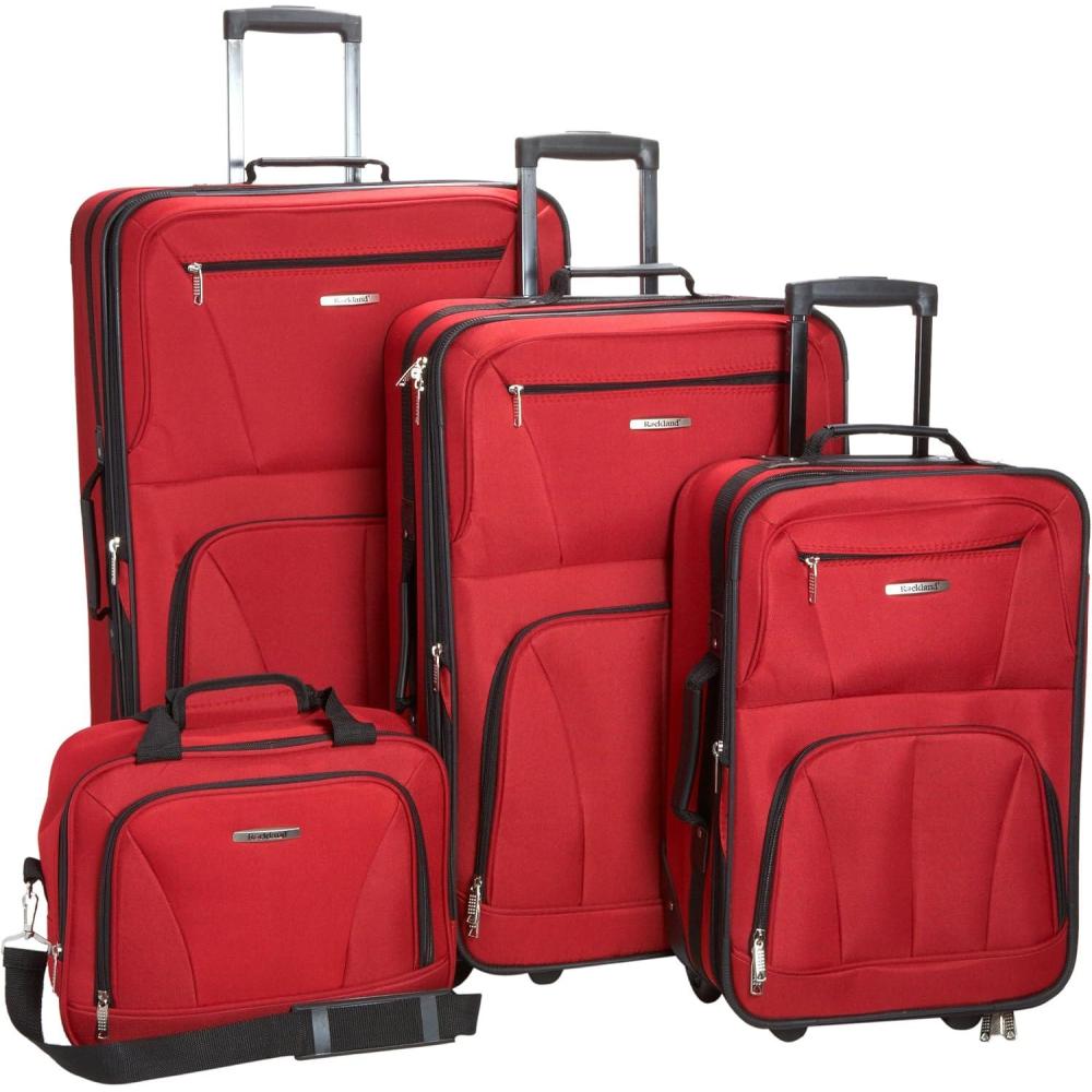 imageRockland Journey Softside Upright Luggage Set Expandable Camouflage 4Piece 14192428Red