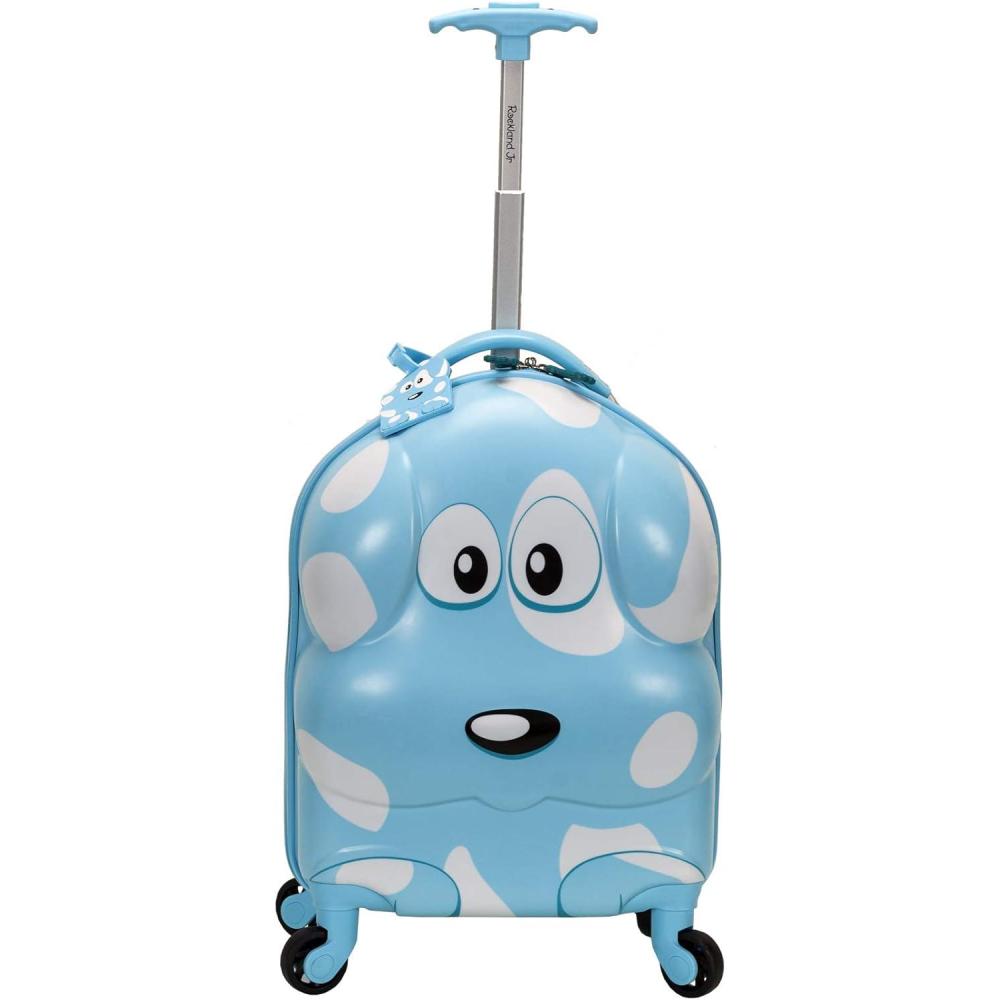 imageRockland Jr Kids My First Luggage  Hardside Spinner Luggage Puppy CarryOn 16InchLight Blue  White and Black