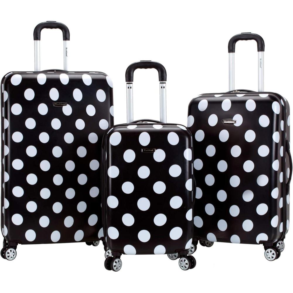 imageRockland Laguna Beach Hardside Spinner Wheel Luggage Black Dot CarryOn 20InchBlack Dot