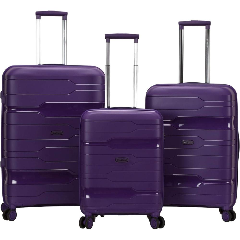 imageRockland Linear Hardside Spinner Wheel Luggage Navy 3Piece Set 192327Purple