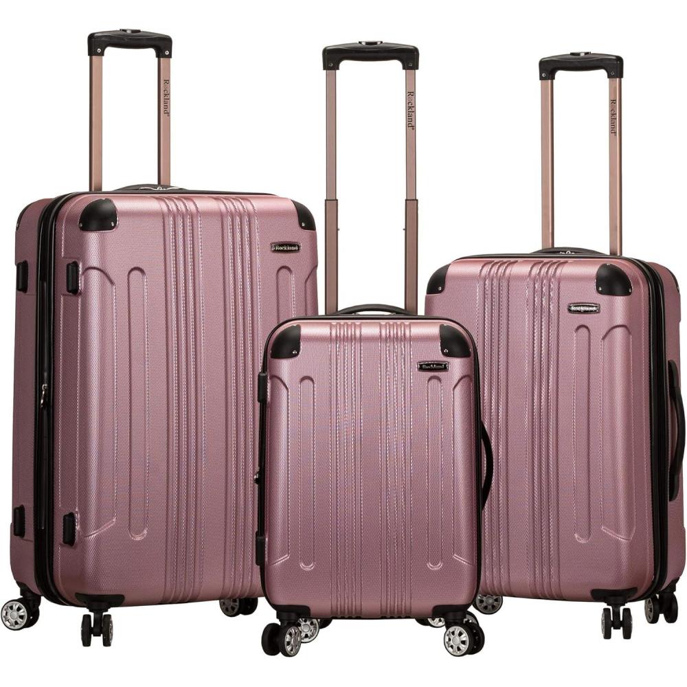 imageRockland London Hardside Spinner Wheel Luggage Navy 3Piece Set 202428Pink