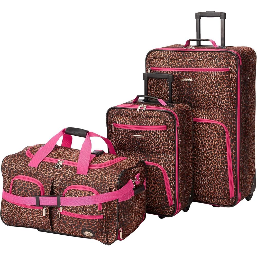 imageRockland Melbourne Hardside Expandable Spinner Wheel Luggage Mint 3Piece Set 202428PINKLEOPARD