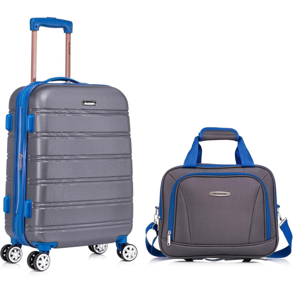 imageRockland Melbourne Hardside Expandable Spinner Wheel Luggage Set Purple CarryOn 20Inch and Tote 14InchGrey