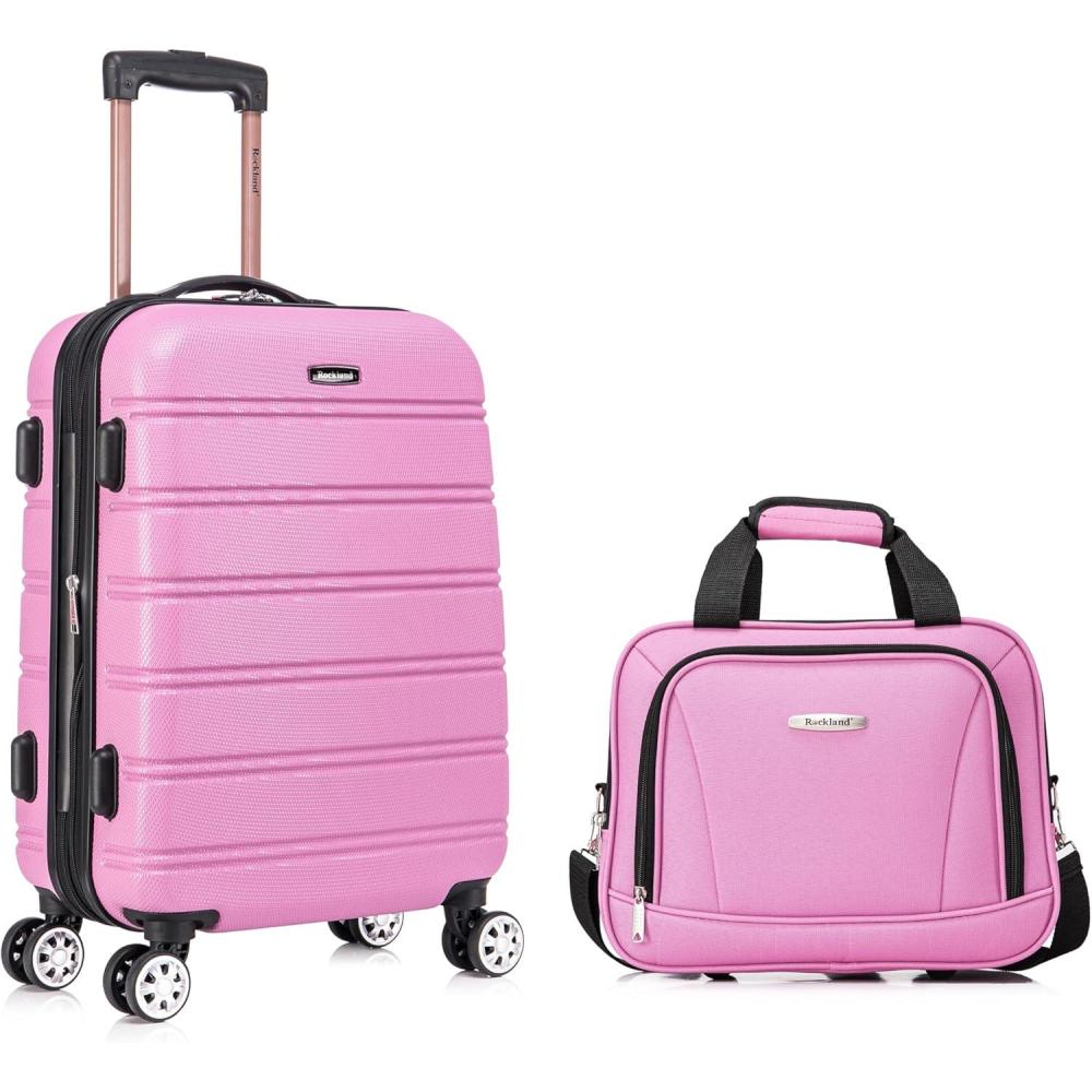 imageRockland Melbourne Hardside Expandable Spinner Wheel Luggage Set Purple CarryOn 20Inch and Tote 14InchPink