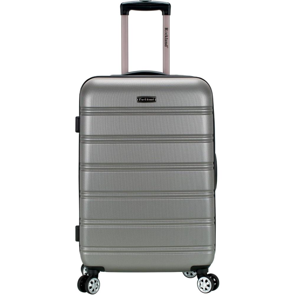 imageRockland Melbourne Hardside Expandable Spinner Wheel Luggage Set Purple CarryOn 20Inch and Tote 14InchSilver