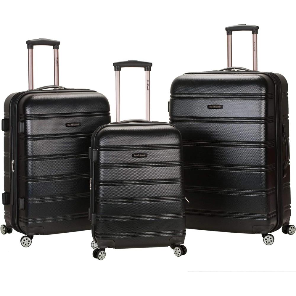 imageRockland Melbourne Hardside Expandable Spinner Wheel Luggage White CheckedLarge 28InchBLACK
