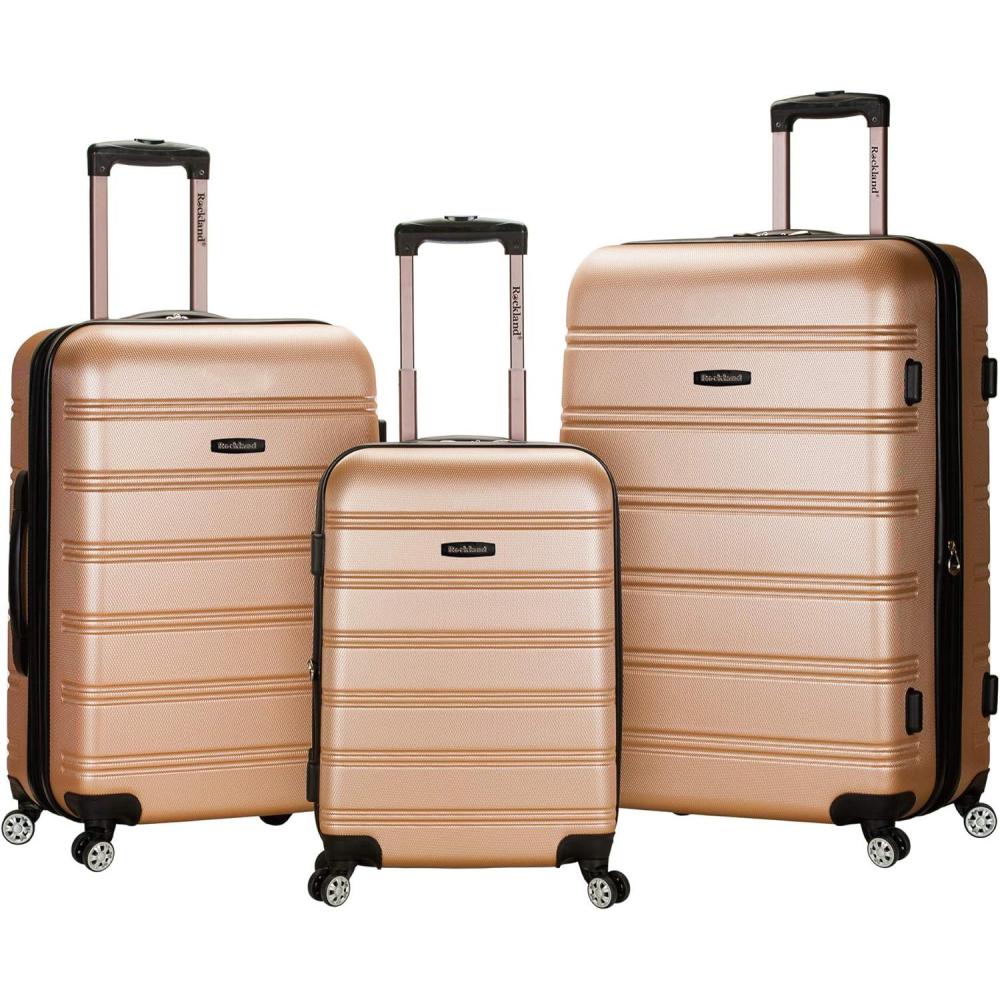 imageRockland Melbourne Hardside Expandable Spinner Wheel Luggage White CheckedLarge 28InchCHAMPAGNE
