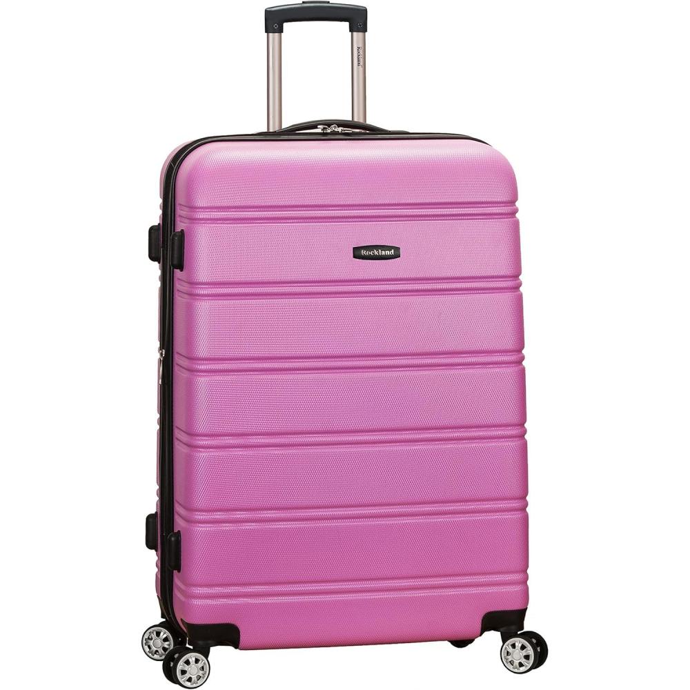 imageRockland Melbourne Hardside Expandable Spinner Wheel Luggage White CheckedLarge 28InchPINK