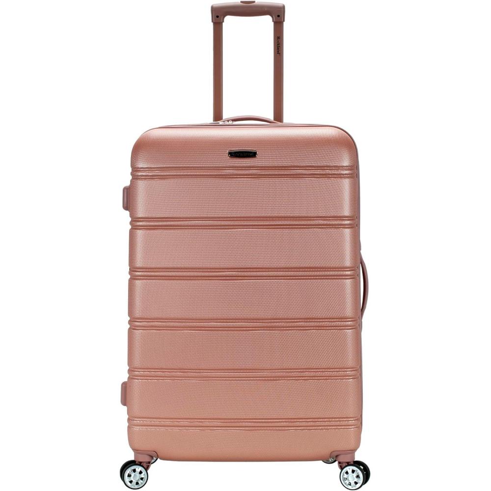 imageRockland Melbourne Hardside Expandable Spinner Wheel Luggage White CheckedLarge 28InchROSEGOLD
