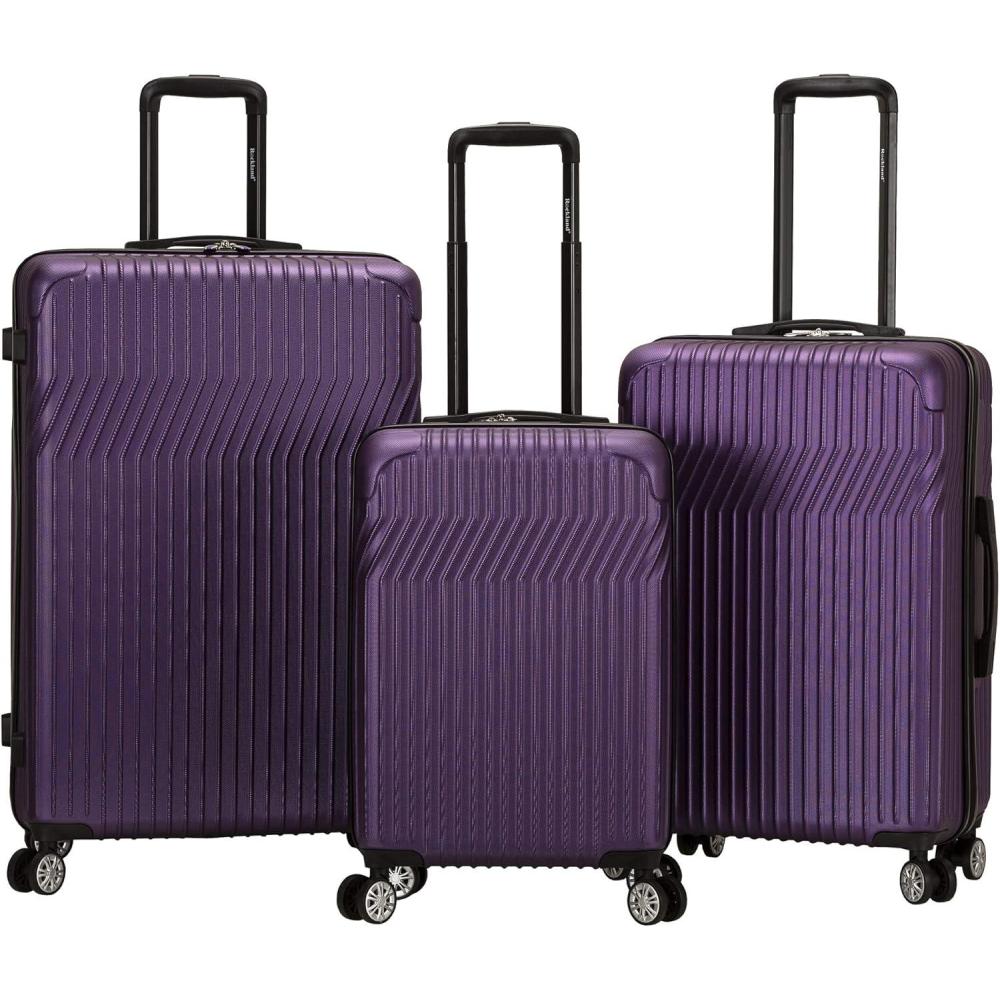 imageRockland Pista 3 Piece Abs NonExpandable Luggage Set Black One SizePurple