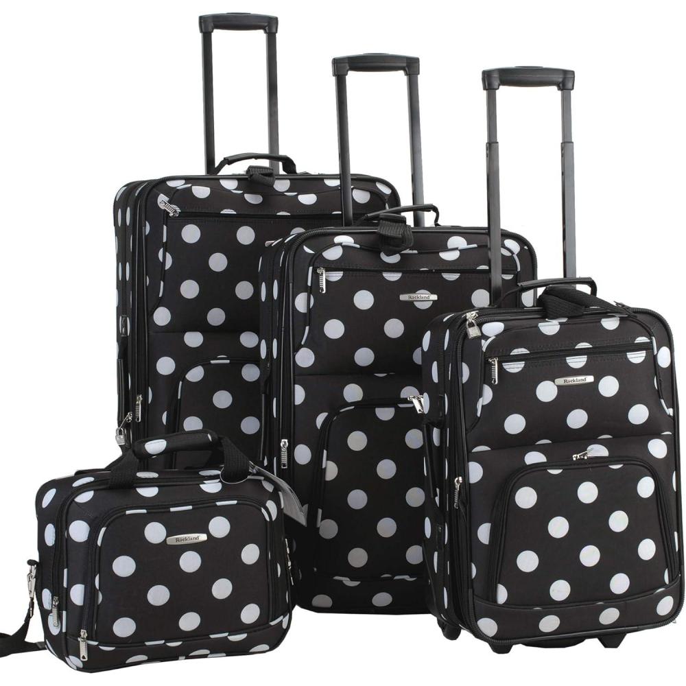 imageRockland Polka Softside Upright Luggage Set Expandable Lightweight Black Dot 4Piece 14192428Black Dot