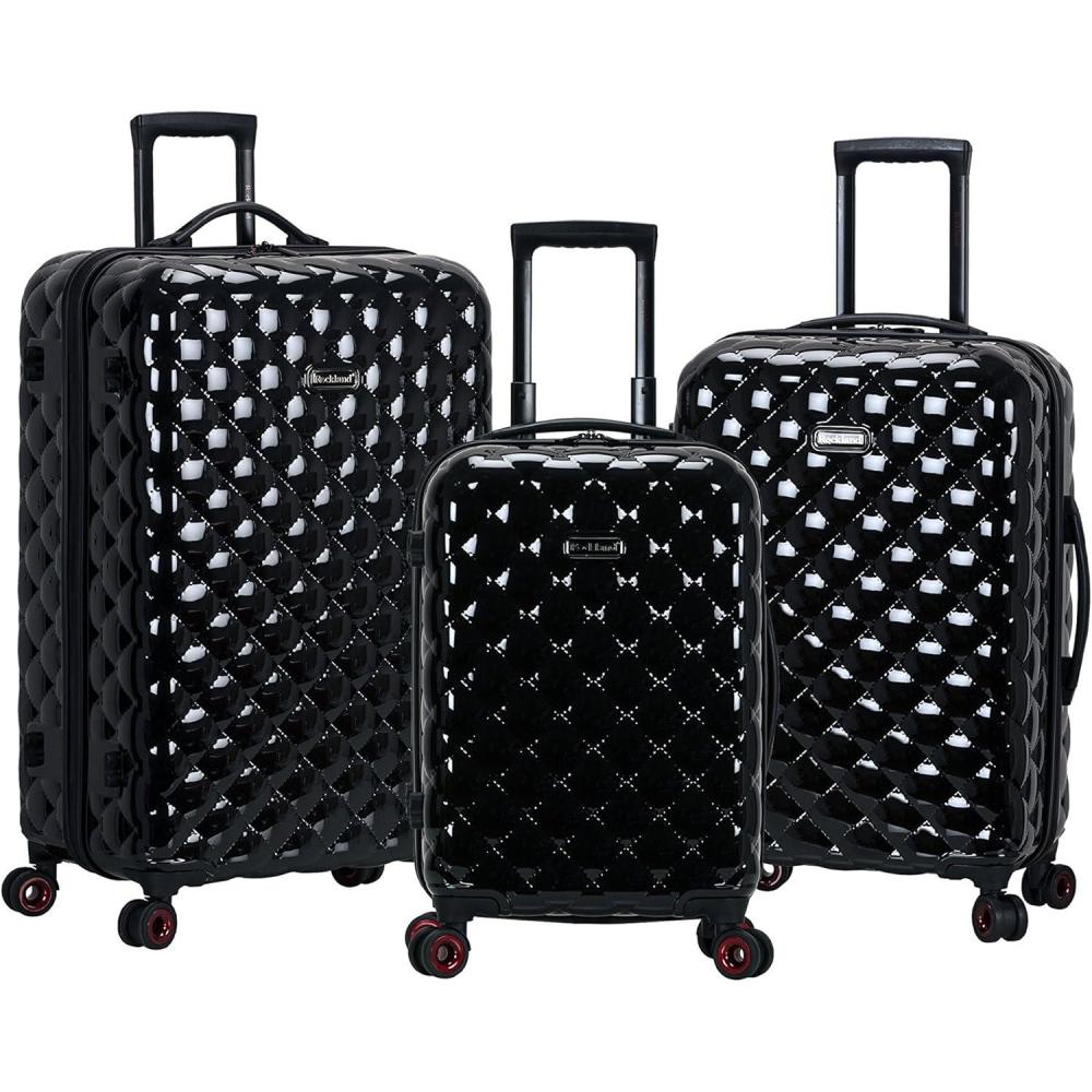 imageRockland Quilt Hardside Spinner Wheel Luggage Set Red 3Piece Set 202428Black