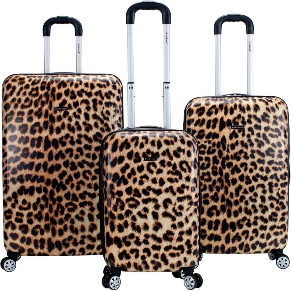 imageRockland Safari Hardside Spinner Wheel Luggage CAMO 3 Piece 20quot24quot28quotLeopard