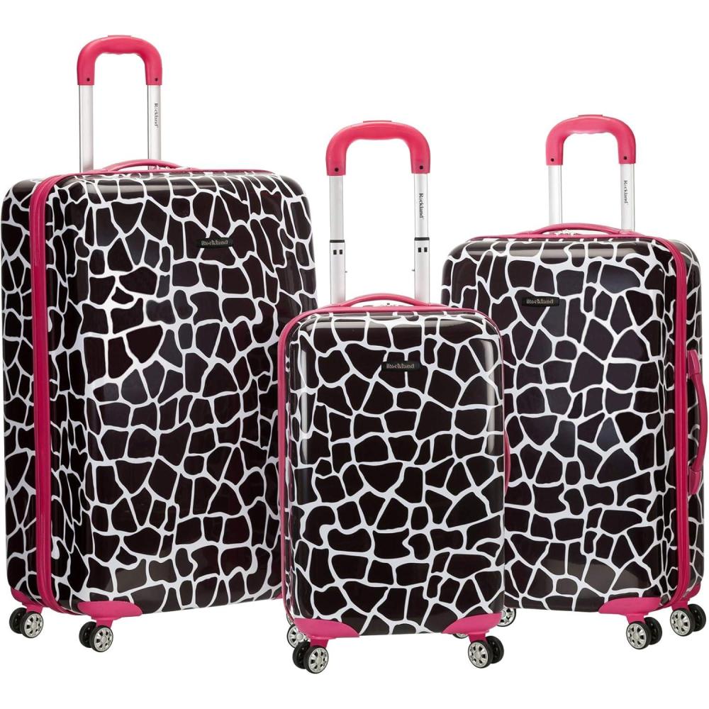 imageRockland Safari Hardside Spinner Wheel Luggage CAMO 3 Piece 20quot24quot28quotPink Giraffe