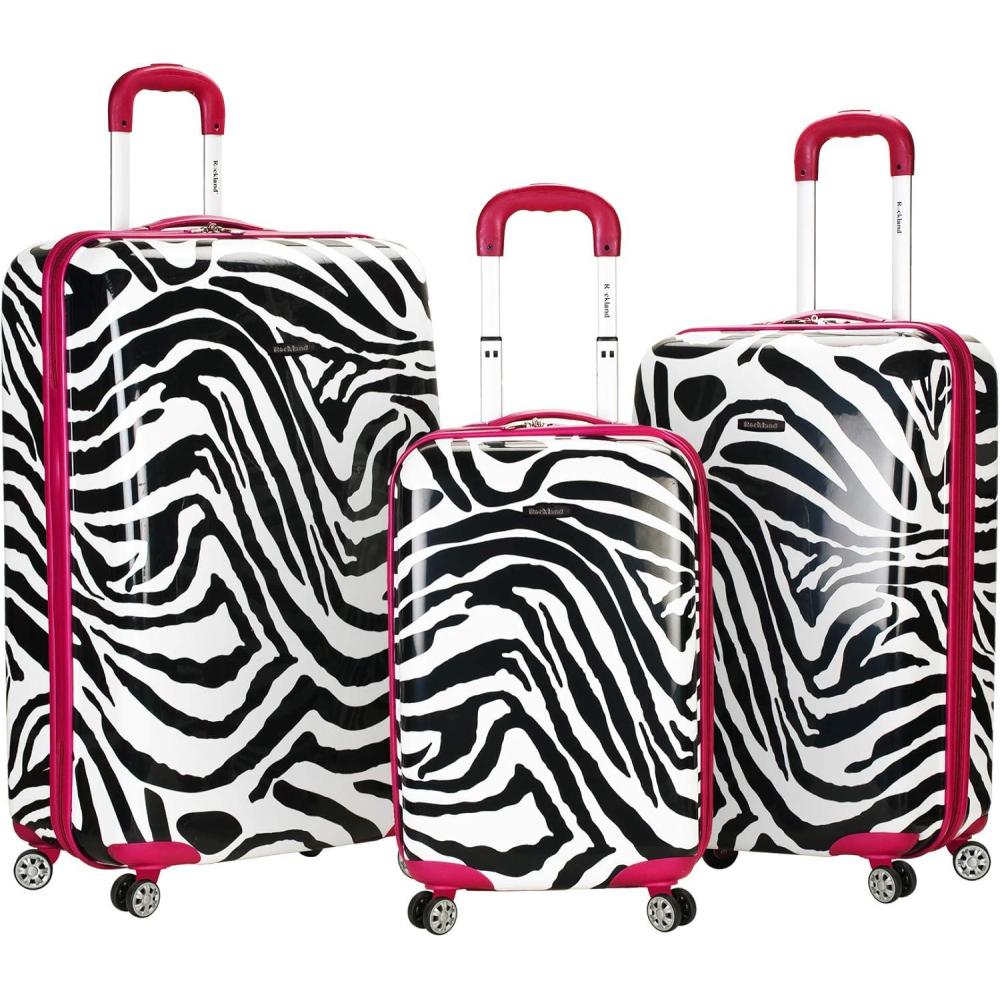 imageRockland Safari Hardside Spinner Wheel Luggage CAMO 3 Piece 20quot24quot28quotPink Zebra