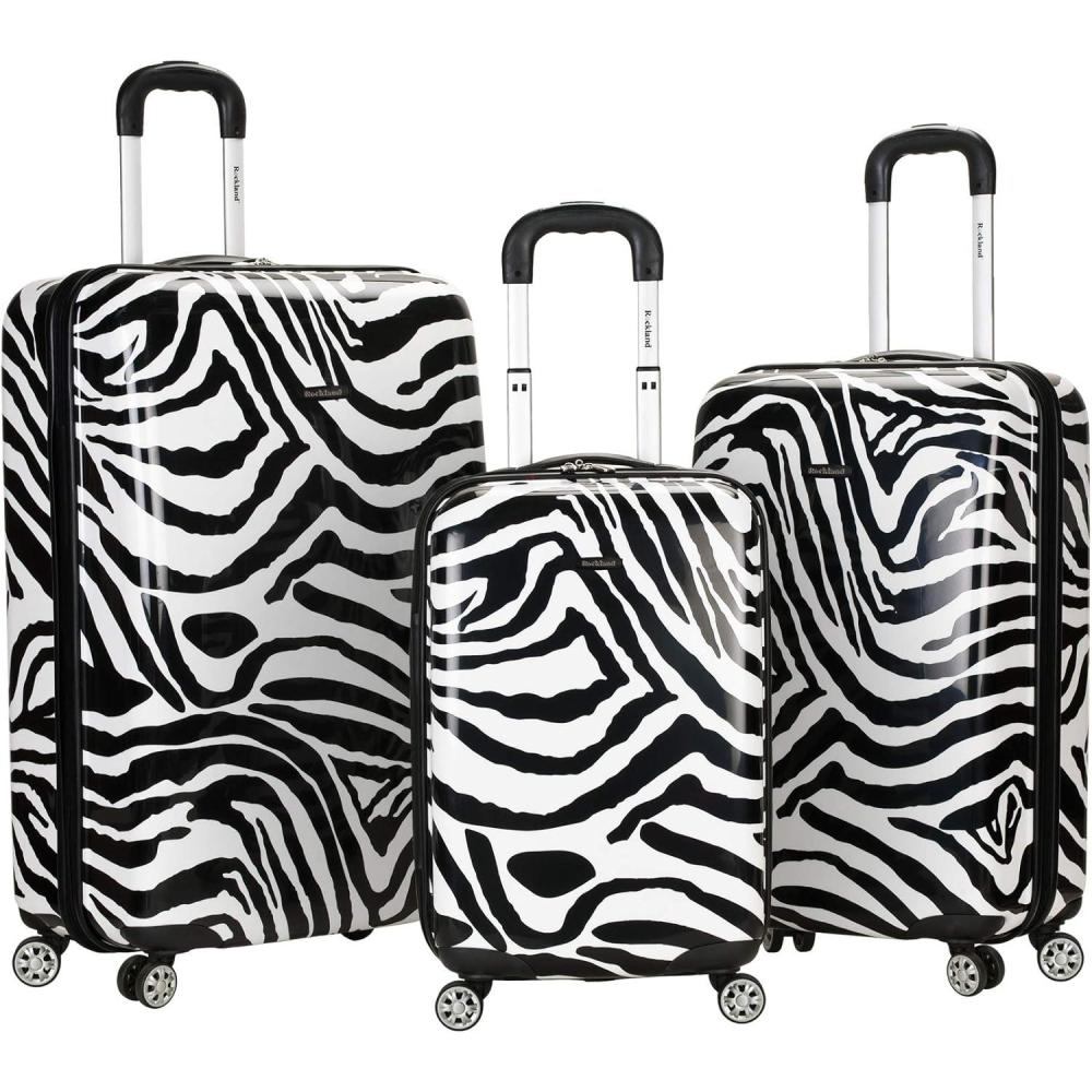 imageRockland Safari Hardside Spinner Wheel Luggage CAMO 3 Piece 20quot24quot28quotZebra
