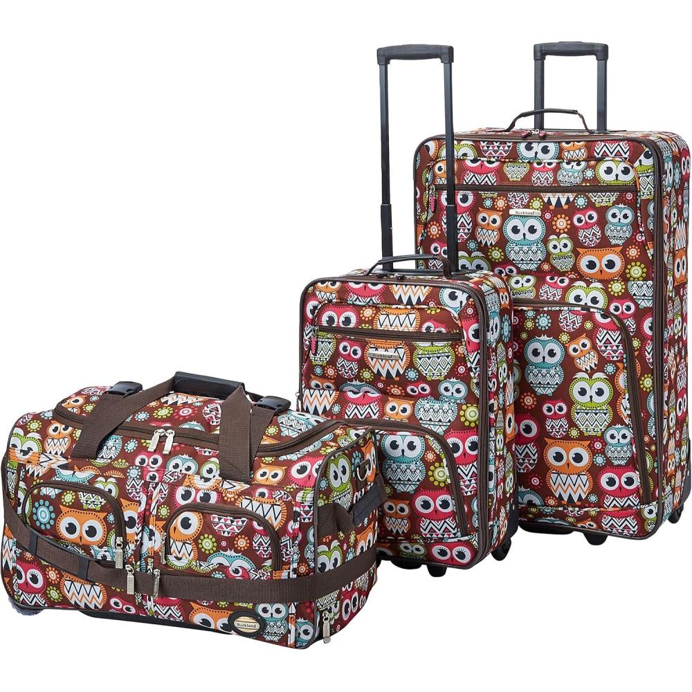 imageRockland Vara Softside 3Piece Upright Luggage SetExpandable Owl 20 inch22 inch28 inchOWL