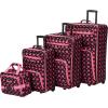 Rockland Fashion Softside Upright Luggage Set,Expandable, Orange, 2-Piece (14/19)(Black/Pink Dot)
