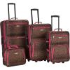 Rockland Fashion Softside Upright Luggage Set,Expandable, Orange, 2-Piece (14/19)(Pink Leopard)