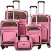 Rockland 5-Piece Softside Spinner Wheel Luggage Set, Pink, 5-Piece Set (14/29/24/28/32)(Pink)
