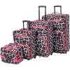 Rockland Fashion Softside Upright Luggage Set, Telescoping Handles, Pink Giraffe, 4-Piece (14/19/24/28)(Pink Giraffe)