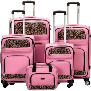 Rockland 5-Piece Softside Spinner Wheel Luggage Set, Pink, 5-Piece Set (14/29/24/28/32)(Pink)