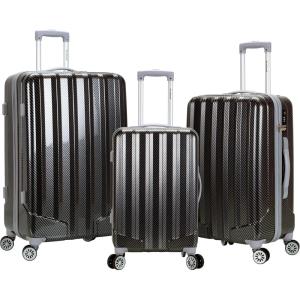 Rockland Barcelona Hardside 9-Piece Travel Gear Luggage Set, Silver, 3-Piece Set (22/24/28) (CF186-SILVER)(Black)