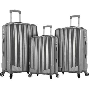 Rockland Barcelona Hardside 9-Piece Travel Gear Luggage Set, Silver, 3-Piece Set (22/24/28) (CF186-SILVER)(Silver)