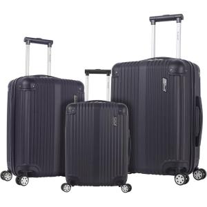 Rockland Berlin Hardside Expandable Spinner Wheel Luggage Set, Charcoal, 3-Piece (20/24/28)(Black)