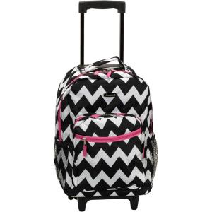Rockland Double Handle Rolling Backpack, New Heart, 17-Inch(PINKCHEVRON)